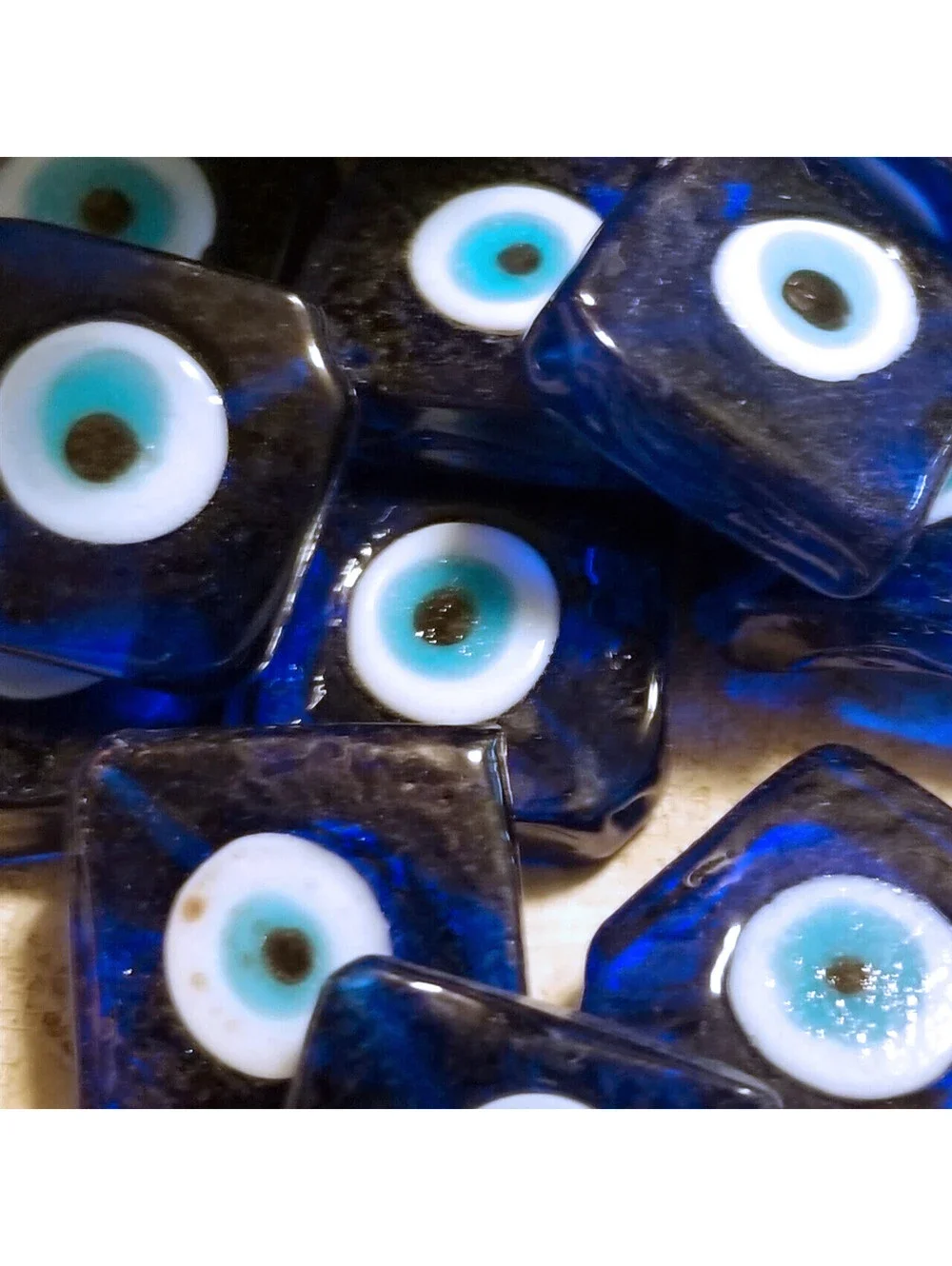 Handcrafted Turkish Evil Eye Lampwork Glass Focal Beads Cobalt Blue 4 pcs